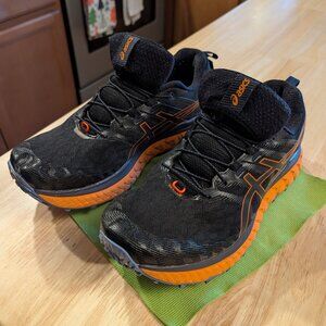 ASICS Trabuco MAX men's size 9 black shocking orange trail running shoes